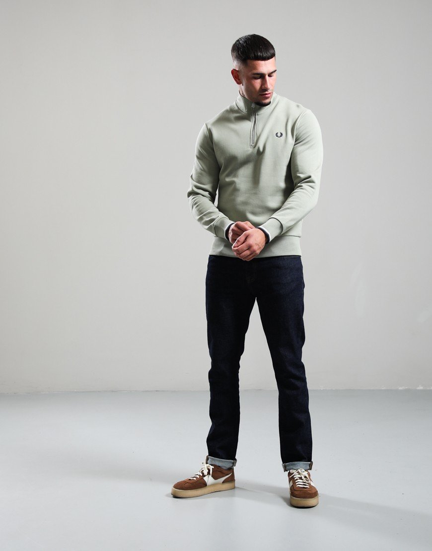 Fred Perry Half Zip Sweat Seagrass/Ecru/Dark Airforce