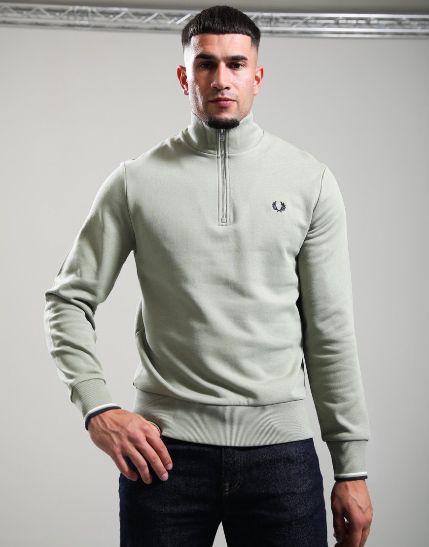 Fred Perry Half Zip Sweat Seagrass/Ecru/Dark Airforce