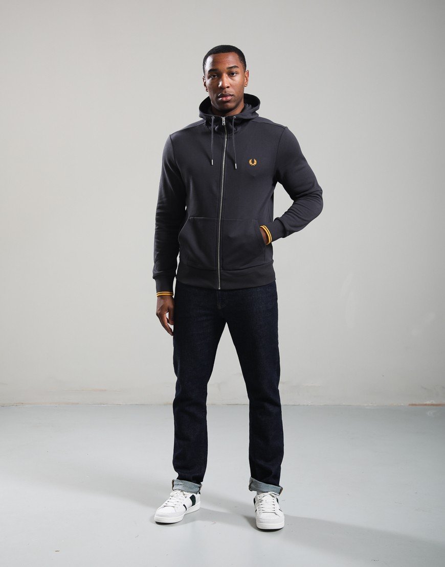Fred Perry Hooded Zip Through Sweatshirt Anchor Grey/Golden