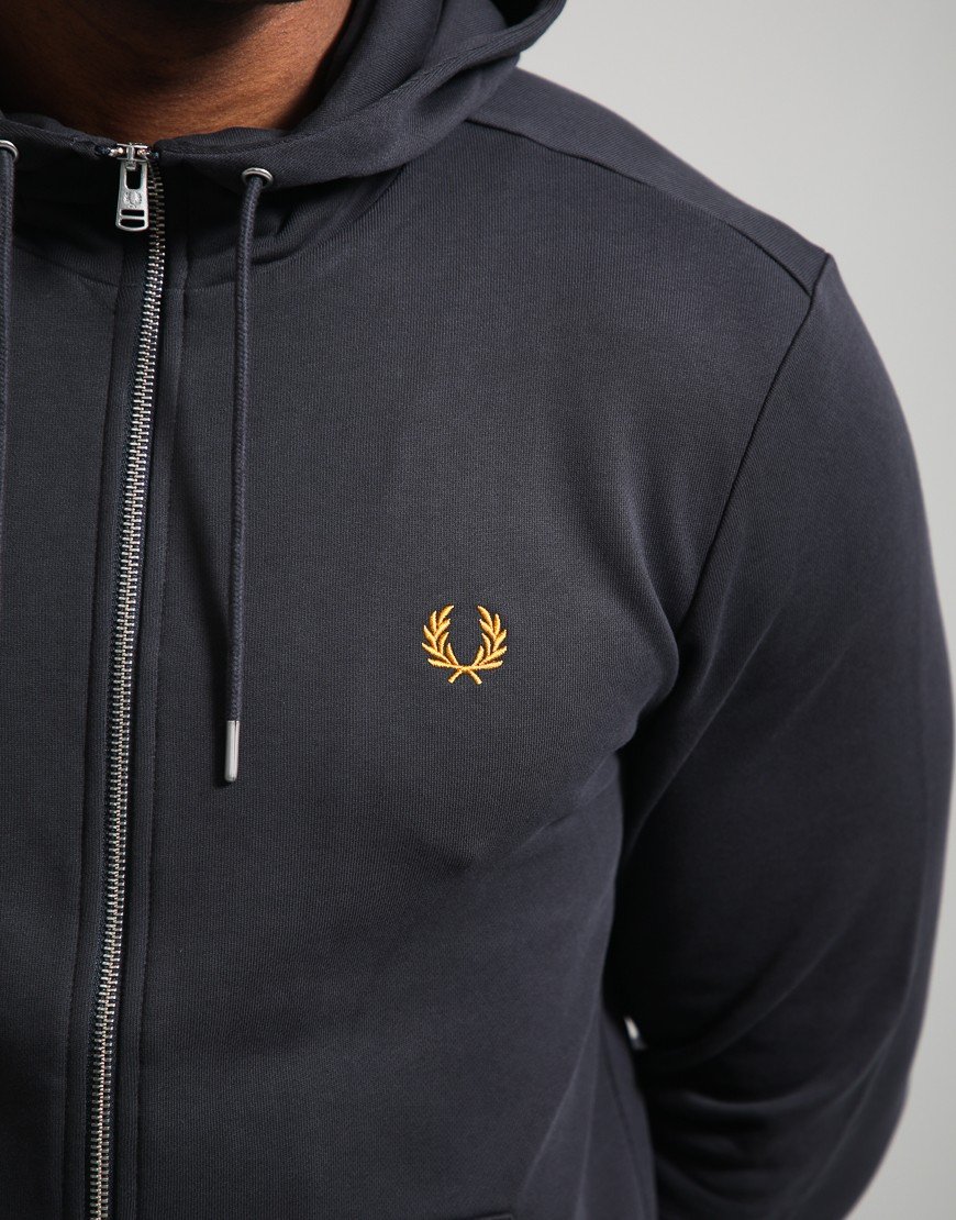 Fred Perry Hooded Zip Through Sweatshirt Anchor Grey/Golden