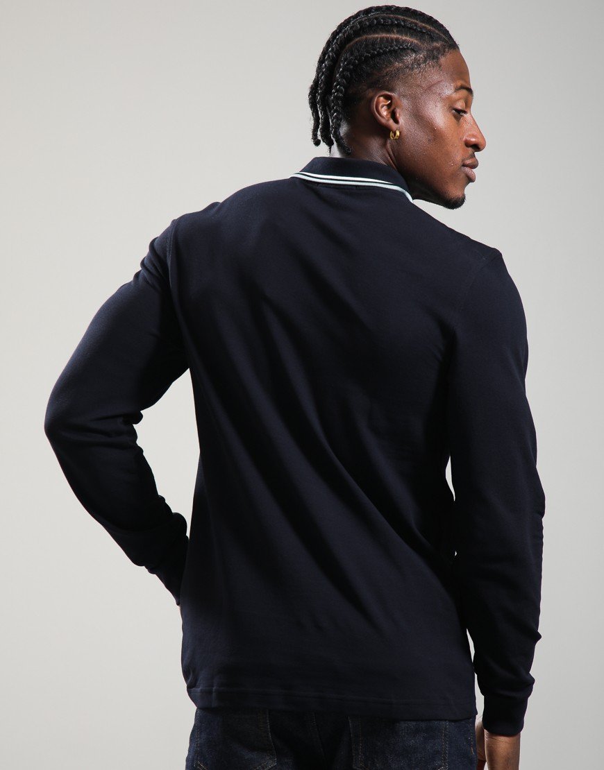 Fred Perry Long Sleeve Twin Tipped Polo Shirt Navy/Ecru/Silver Blue