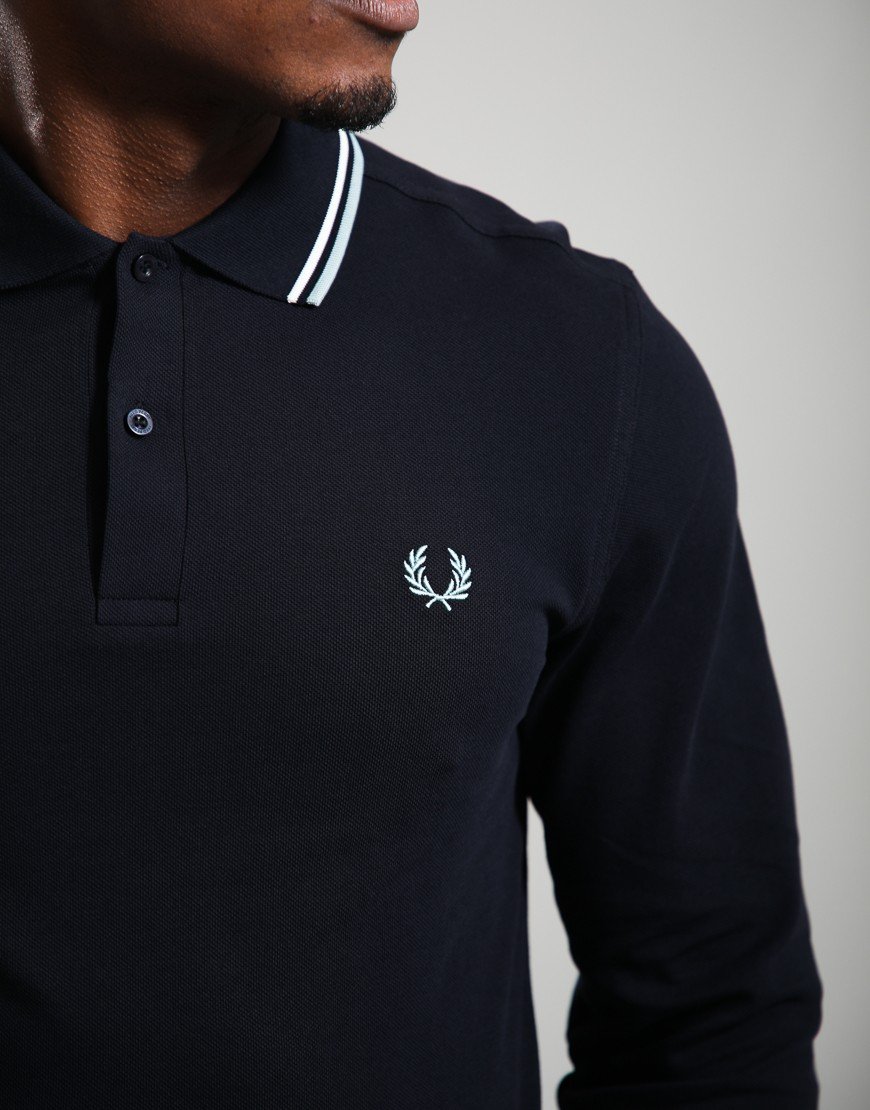 Fred Perry Long Sleeve Twin Tipped Polo Shirt Navy/Ecru/Silver Blue