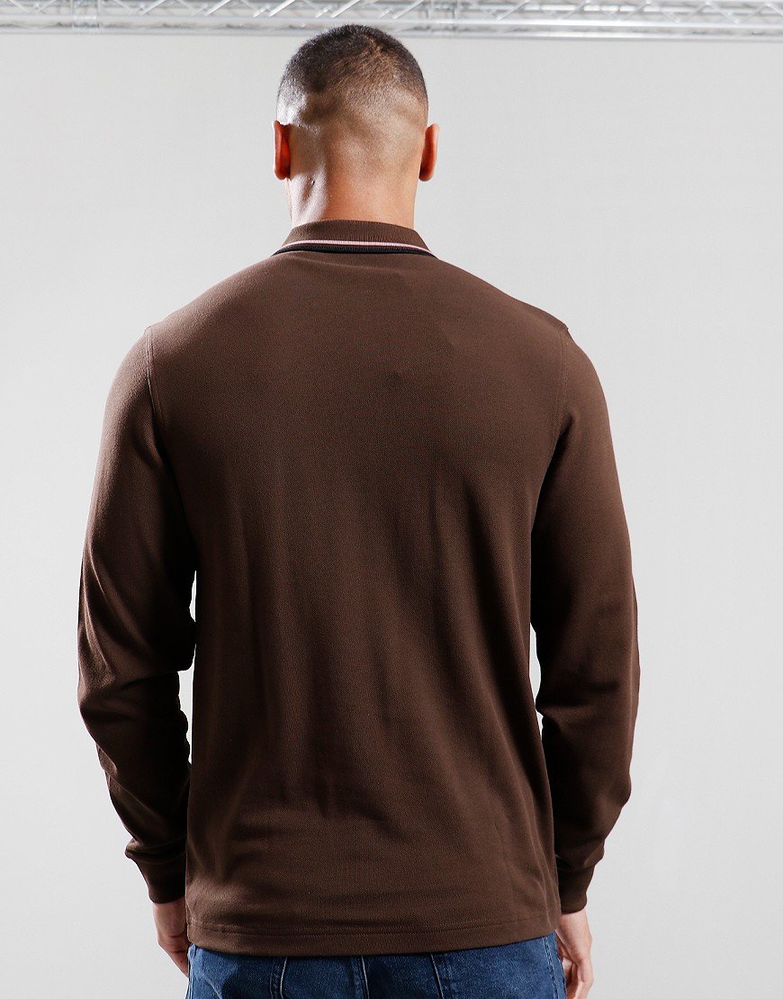 Fred Perry Long Sleeve Twin Tip Polo Shirt Burnt Tobacco/Dark Pink/Black