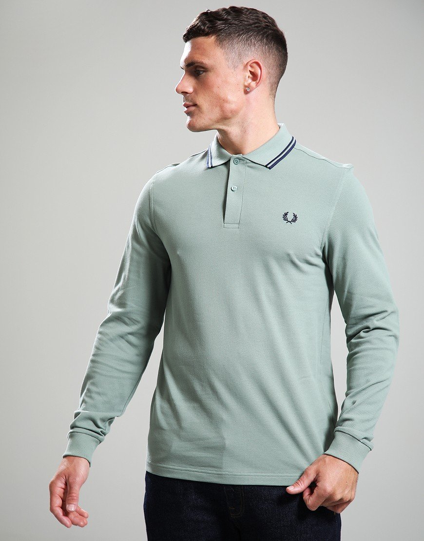 Fred Perry Long Sleeve Twin Tipped Polo Shirt Bayleaf/Airforce/Tennis Blue