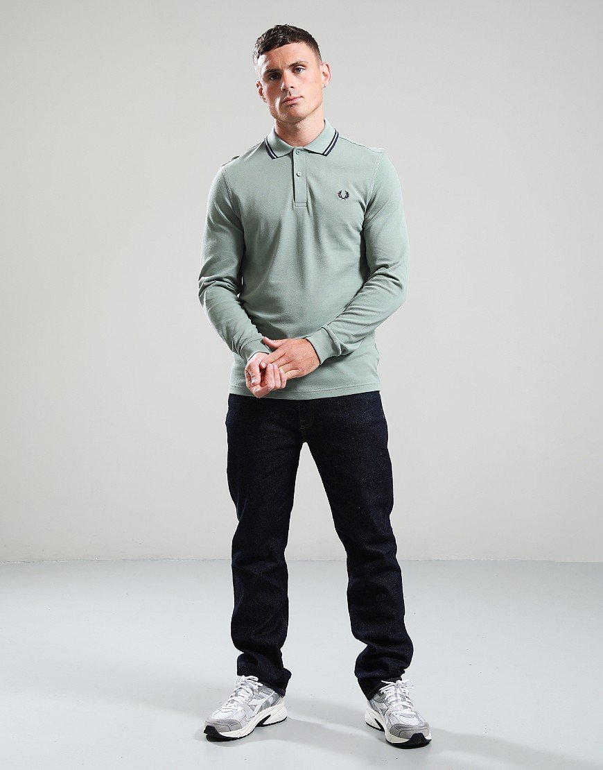 Fred Perry Long Sleeve Twin Tipped Polo Shirt Bayleaf/Airforce/Tennis Blue