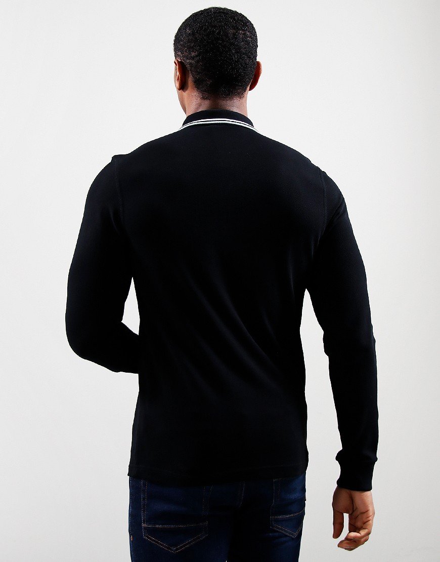 Fred Perry Twin Tip Long Sleeve Polo Shirt Black/Snow/Blue