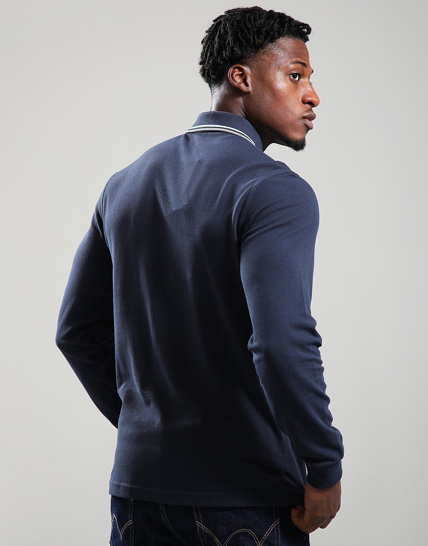 Fred Perry Twin Tip Long Sleeve Polo Shirt Dark Airforce/Ice/Bayleaf