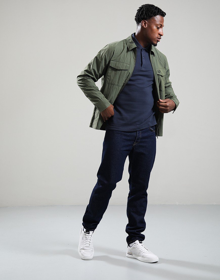 Fred Perry Twin Tip Long Sleeve Polo Shirt Dark Airforce/Ice/Bayleaf