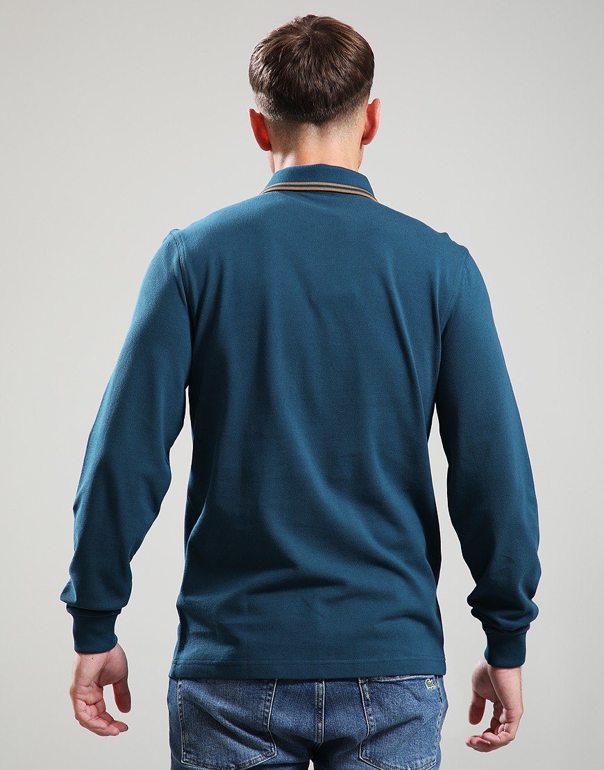 Fred Perry Long Sleeve Twin Tipped Polo Shirt Dark Petrol/Stone