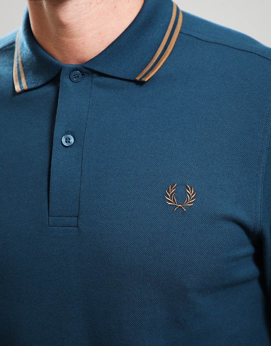 Fred Perry Long Sleeve Twin Tipped Polo Shirt Dark Petrol/Stone