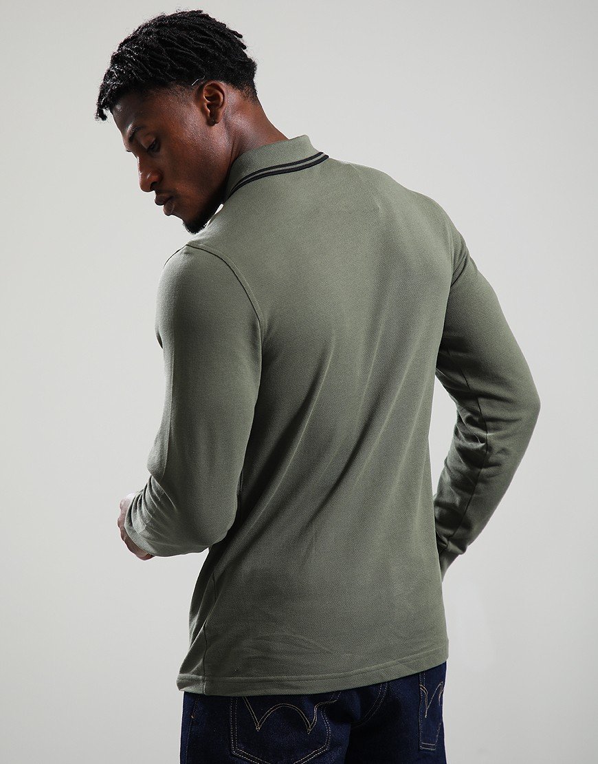 Fred Perry Twin Tip Long Sleeve Polo Shirt Laurel Wreath Green/Black