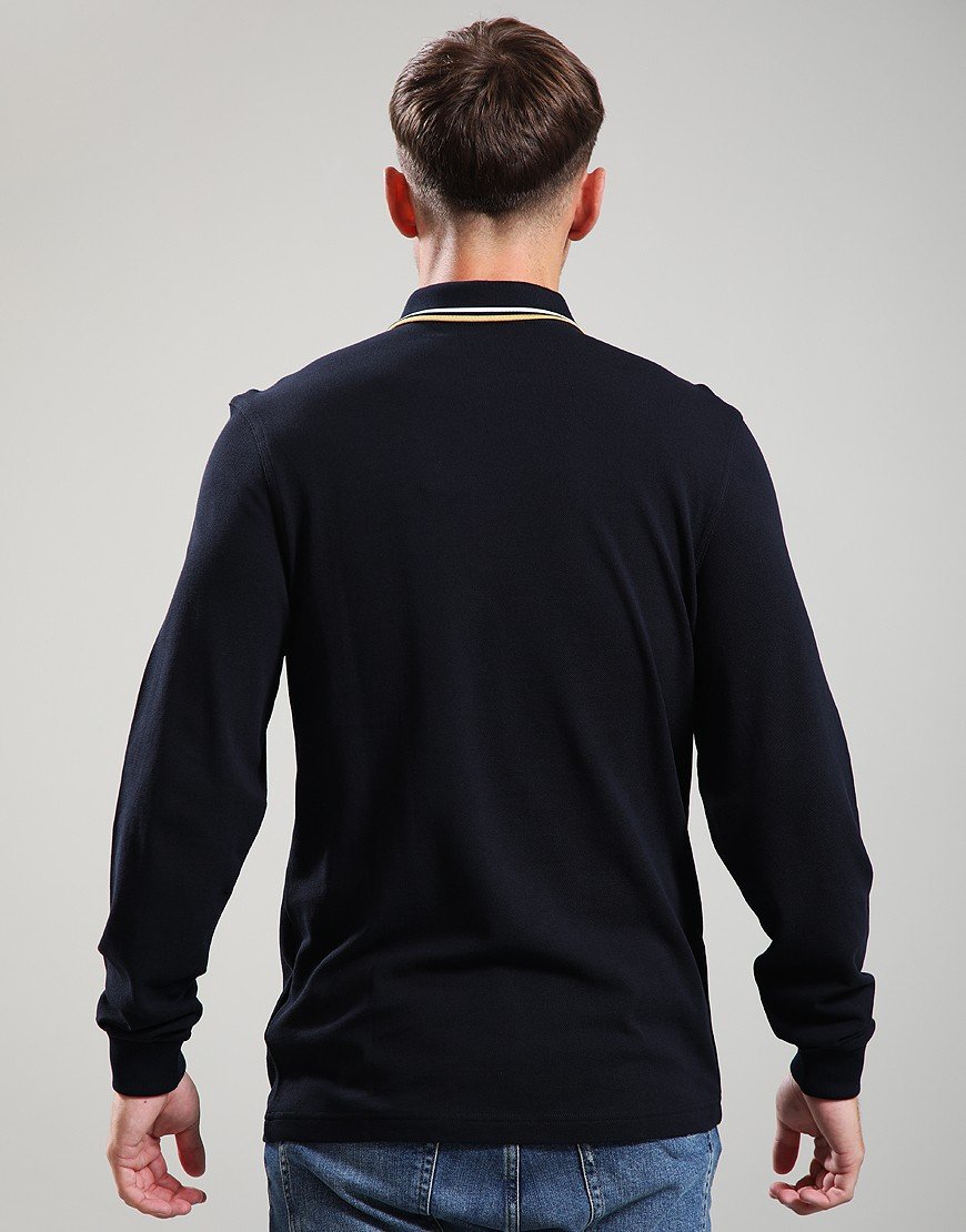Fred Perry Long Sleeve Twin Tipped Polo Shirt Navy/Ecru/Honeycomb