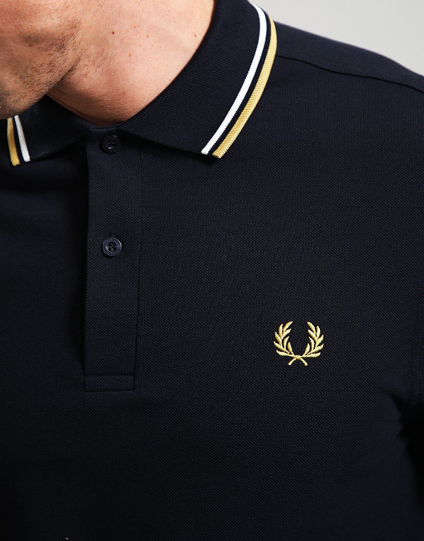 Fred Perry Long Sleeve Twin Tipped Polo Shirt Navy/Ecru/Honeycomb