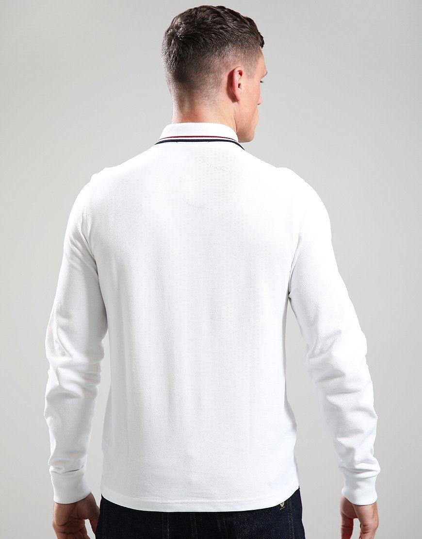 Fred Perry Long Sleeve Twin Tip Polo Shirt Snow White/Red/Navy