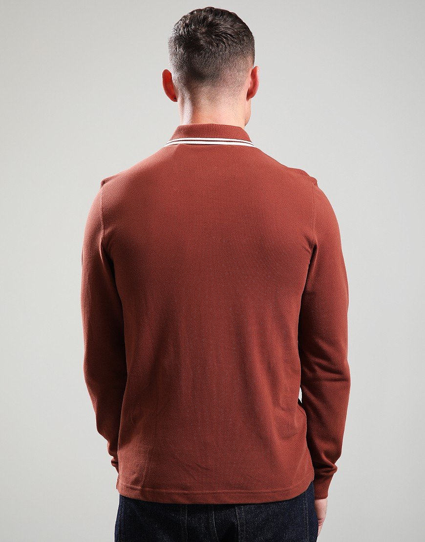 Fred Perry Long Sleeve Twin Tip Polo Shirt Whiskey Brown/Ecru