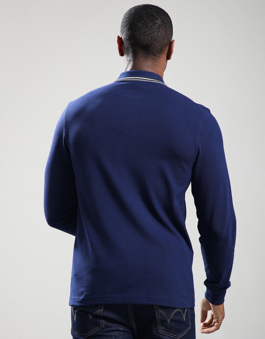 Fred Perry Long Sleeve Twin Tipped Polo Shirt French Navy/Champion Gold/Stockport Blue