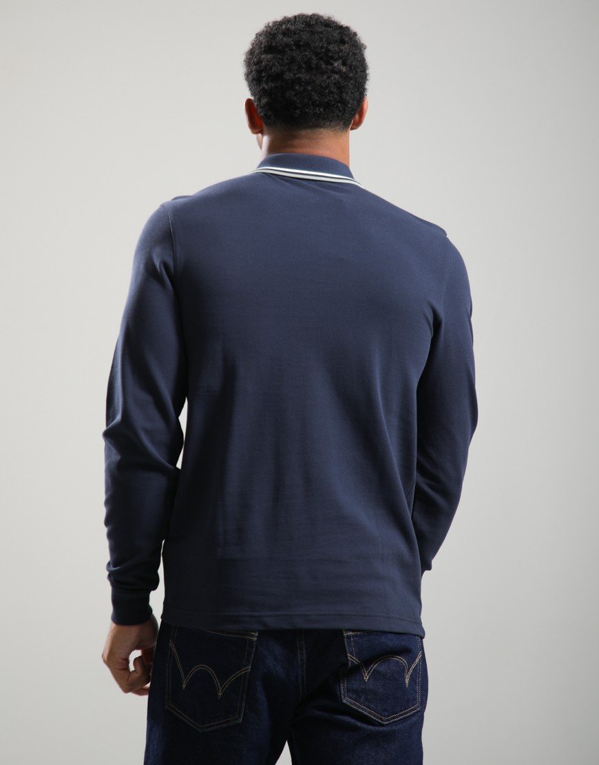 Fred Perry Long Sleeve Twin Tipped Polo Shirt Dark Airforce/Ecru/Seagrass