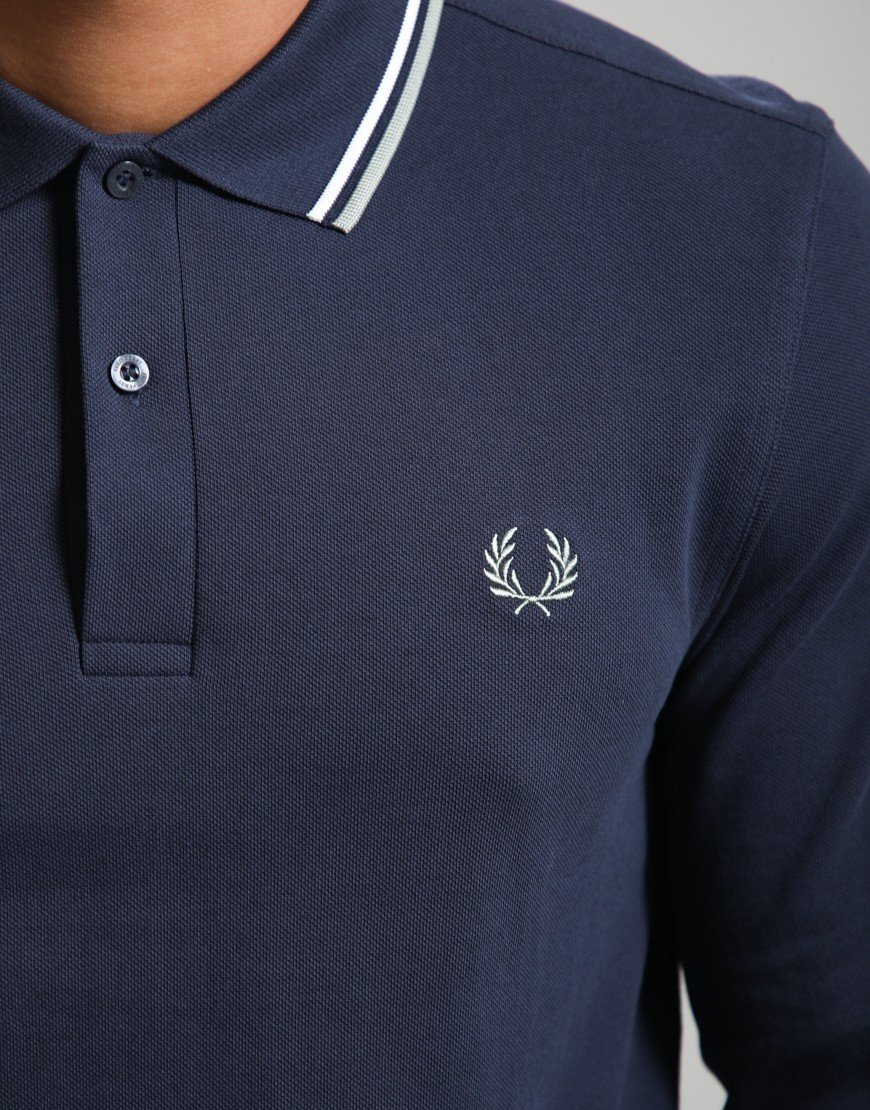 Fred Perry Long Sleeve Twin Tipped Polo Shirt Dark Airforce/Ecru/Seagrass