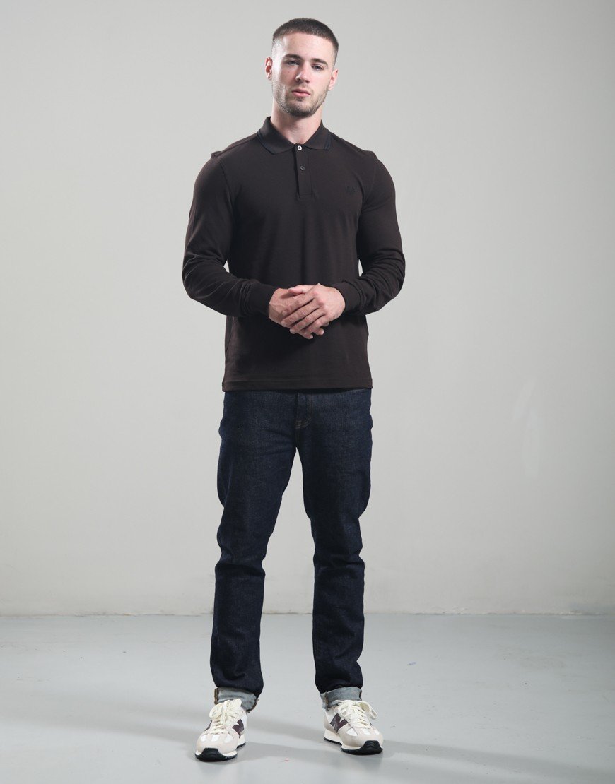 Fred Perry Long Sleeve Twin Tipped Polo Shirt Rich Brown/Black