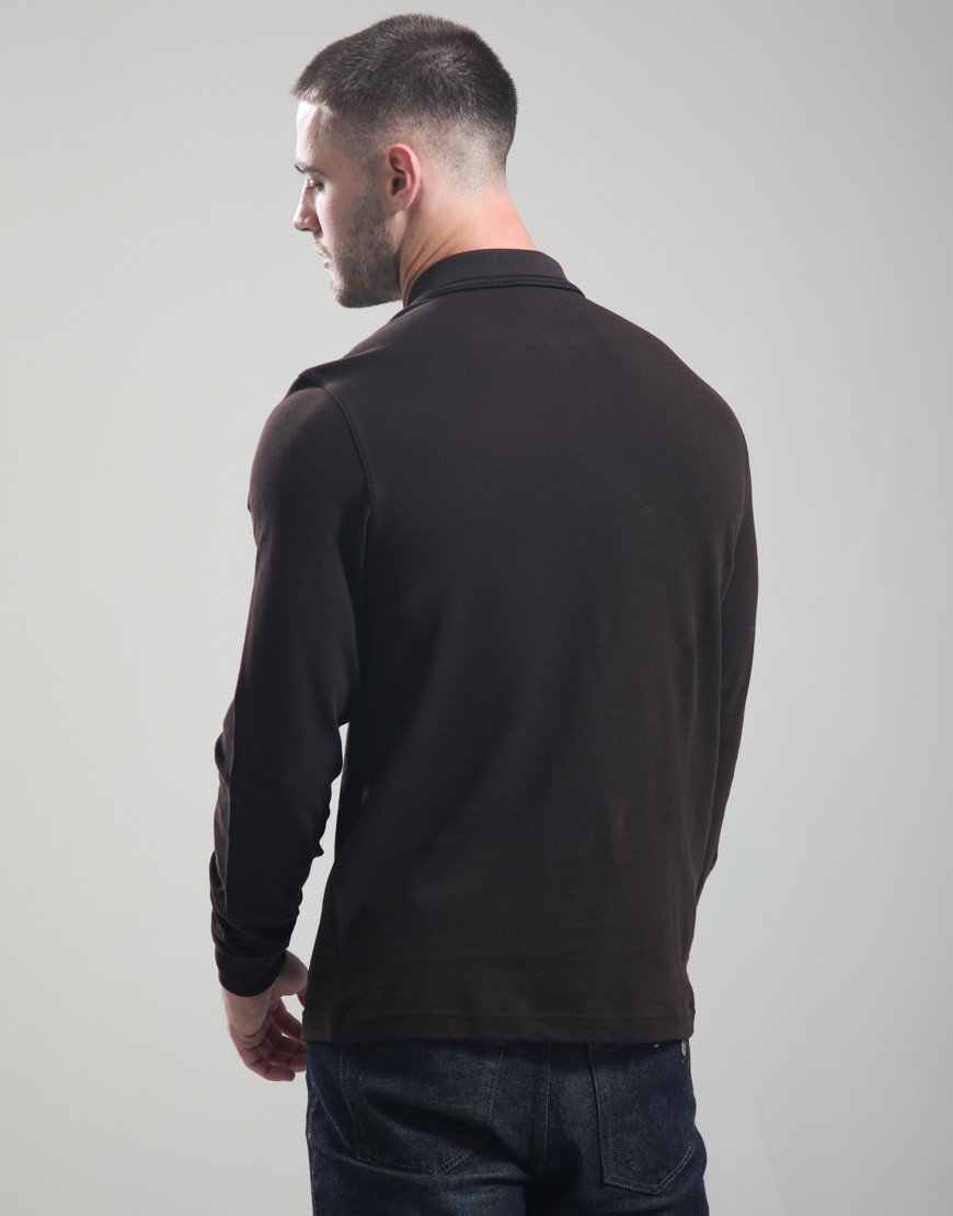 Fred Perry Long Sleeve Twin Tipped Polo Shirt Rich Brown/Black