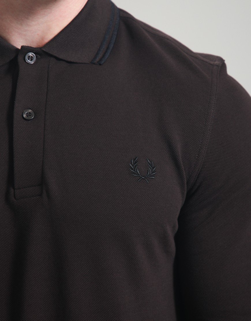 Fred Perry Long Sleeve Twin Tipped Polo Shirt Rich Brown/Black