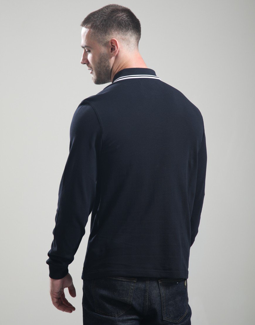 Fred Perry Twin Tipped Long Sleeve Polo Shirt Navy/White