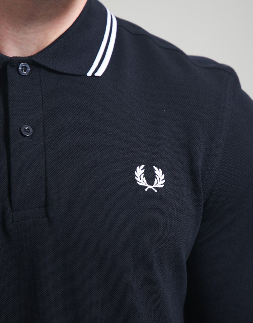 Fred Perry Twin Tipped Long Sleeve Polo Shirt Navy/White