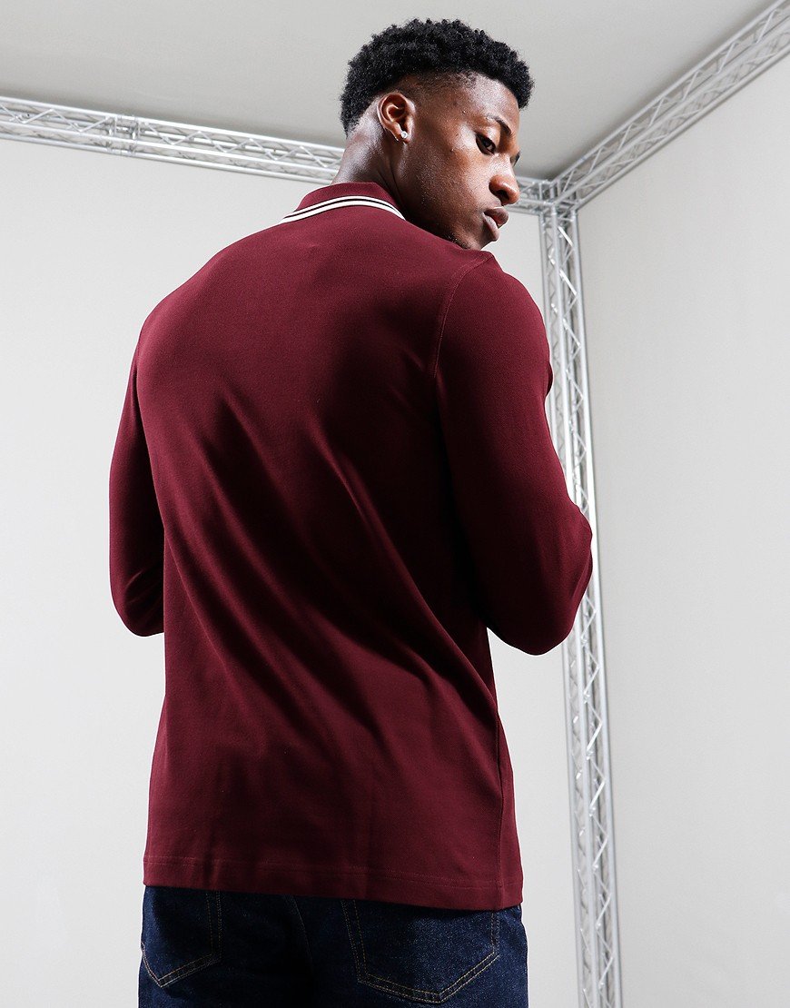 Fred Perry Twin Tipped Long Sleeve Polo Shirt Oxblood