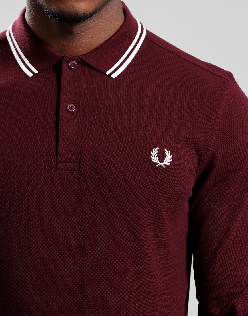 Fred Perry Twin Tipped Long Sleeve Polo Shirt Oxblood