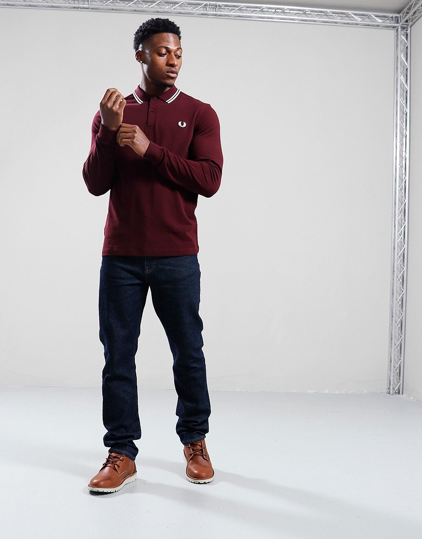 Fred Perry Twin Tipped Long Sleeve Polo Shirt Oxblood