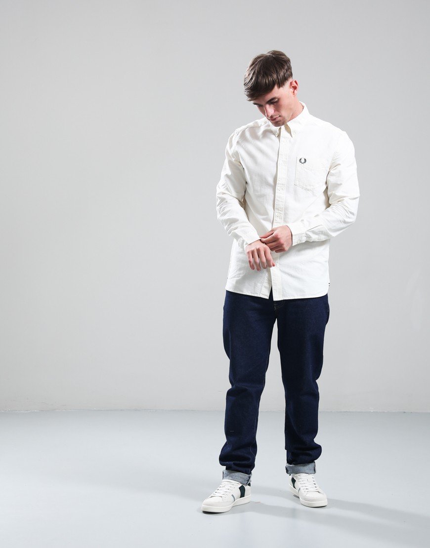 Fred Perry Oxford Long Sleeve Shirt Ecru/Grassroots