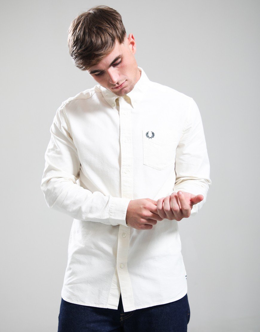 Fred Perry Oxford Long Sleeve Shirt Ecru/Grassroots