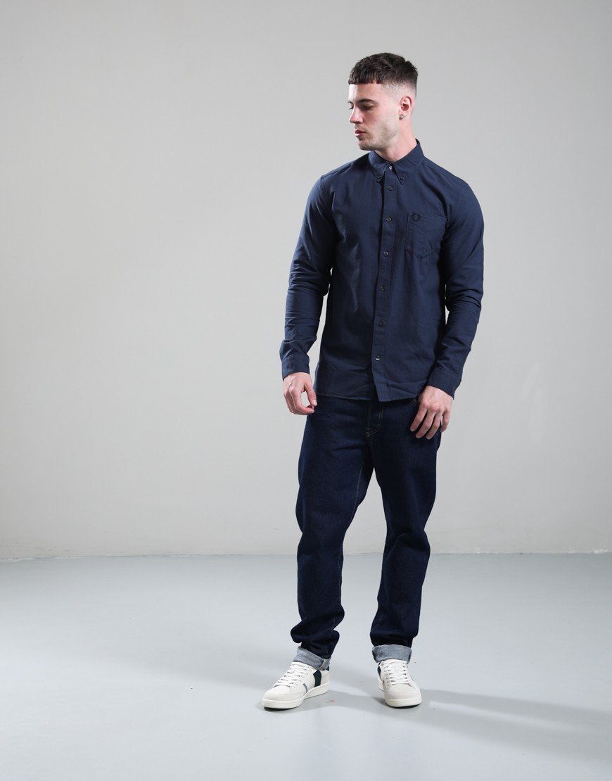 Fred Perry Oxford Long Sleeve Shirt Dark Airforce