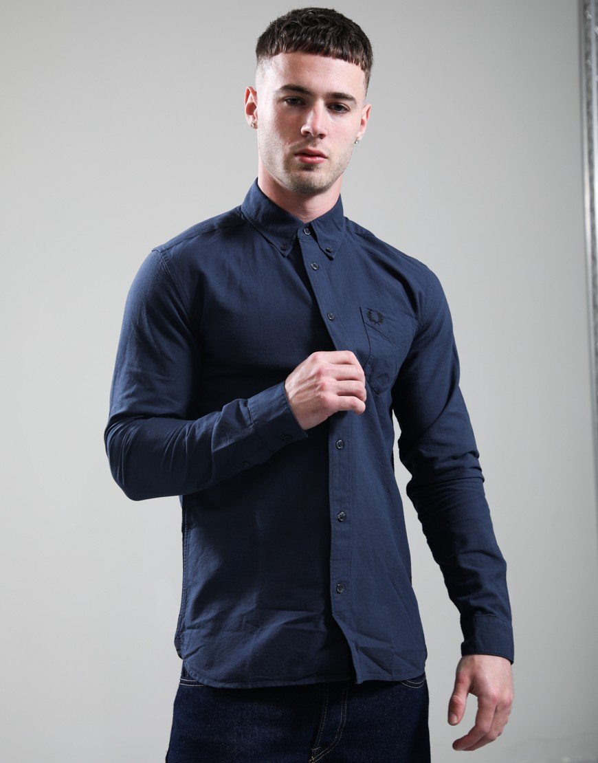 Fred Perry Oxford Long Sleeve Shirt Dark Airforce