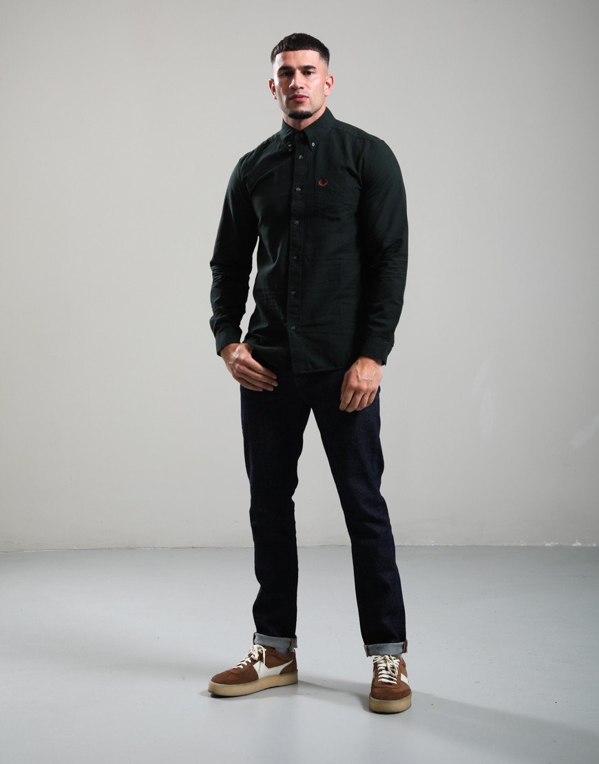 Fred Perry Oxford Long Sleeve Shirt Night Green