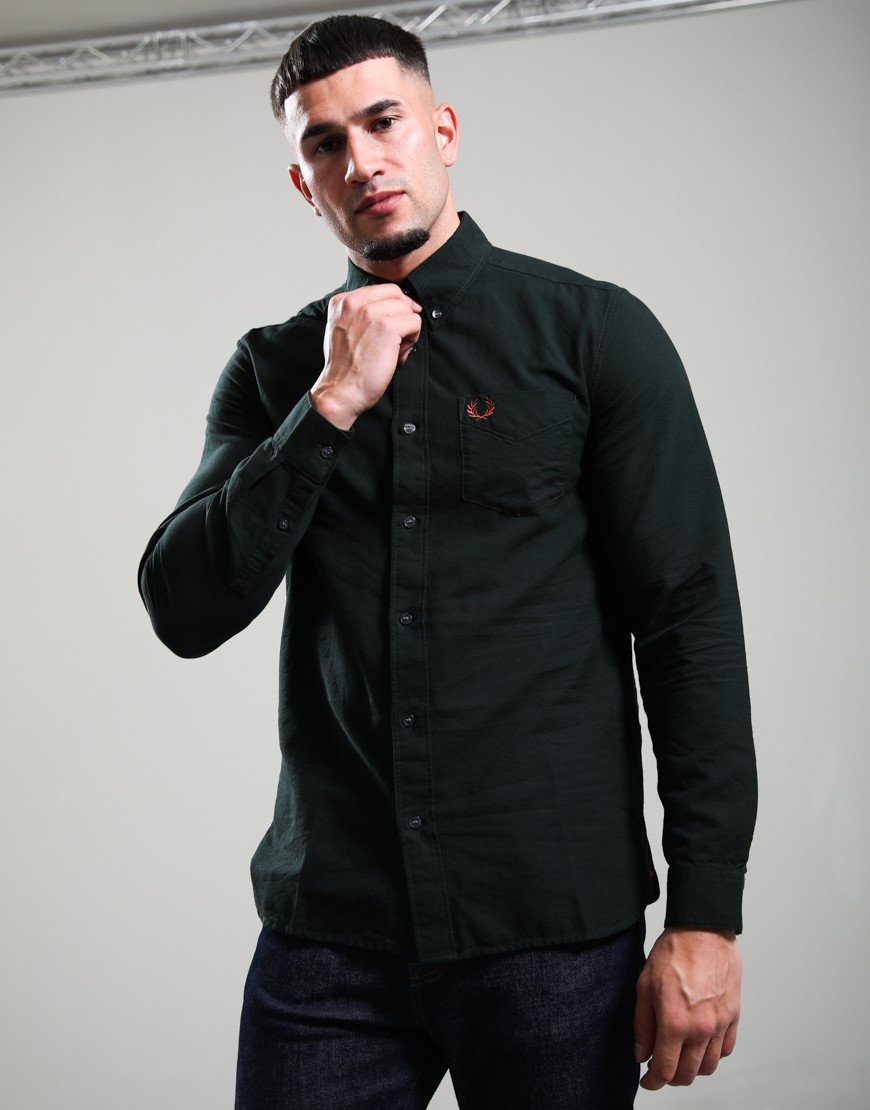 Fred Perry Oxford Long Sleeve Shirt Night Green