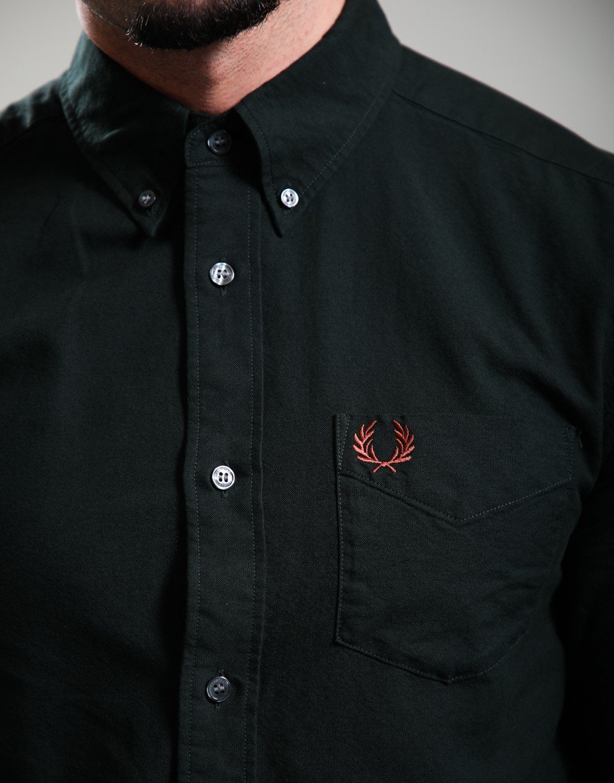 Fred Perry Oxford Long Sleeve Shirt Night Green