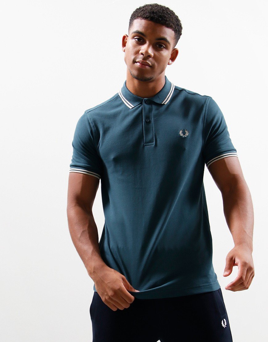 Fred Perry Twin Tipped Polo Shirt Petrol Blue Terraces Menswear