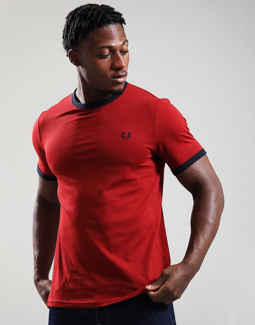 Fred Perry Ringer T-Shirt Burnt Red/Navy