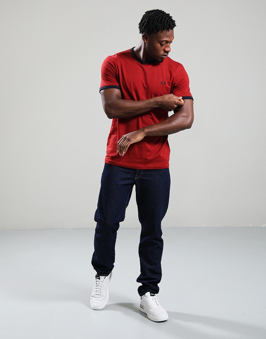 Fred Perry Ringer T-Shirt Burnt Red/Navy
