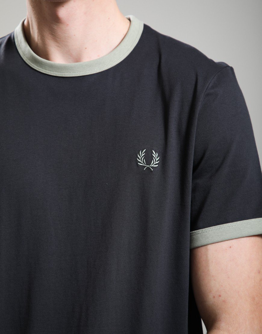 Fred Perry Ringer T-Shirt Anchor Grey/Seagrass