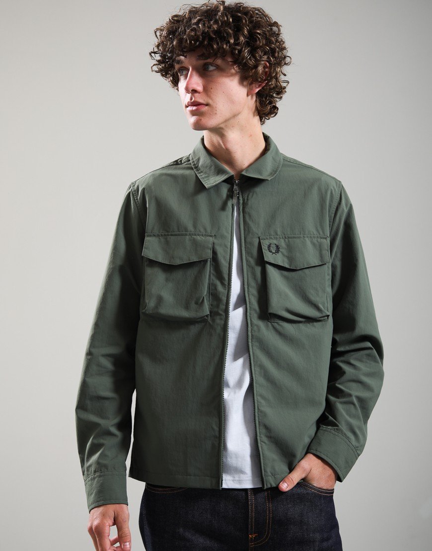 Fred Perry Ripstop Pocket Overshirt Laurel Wreath Green