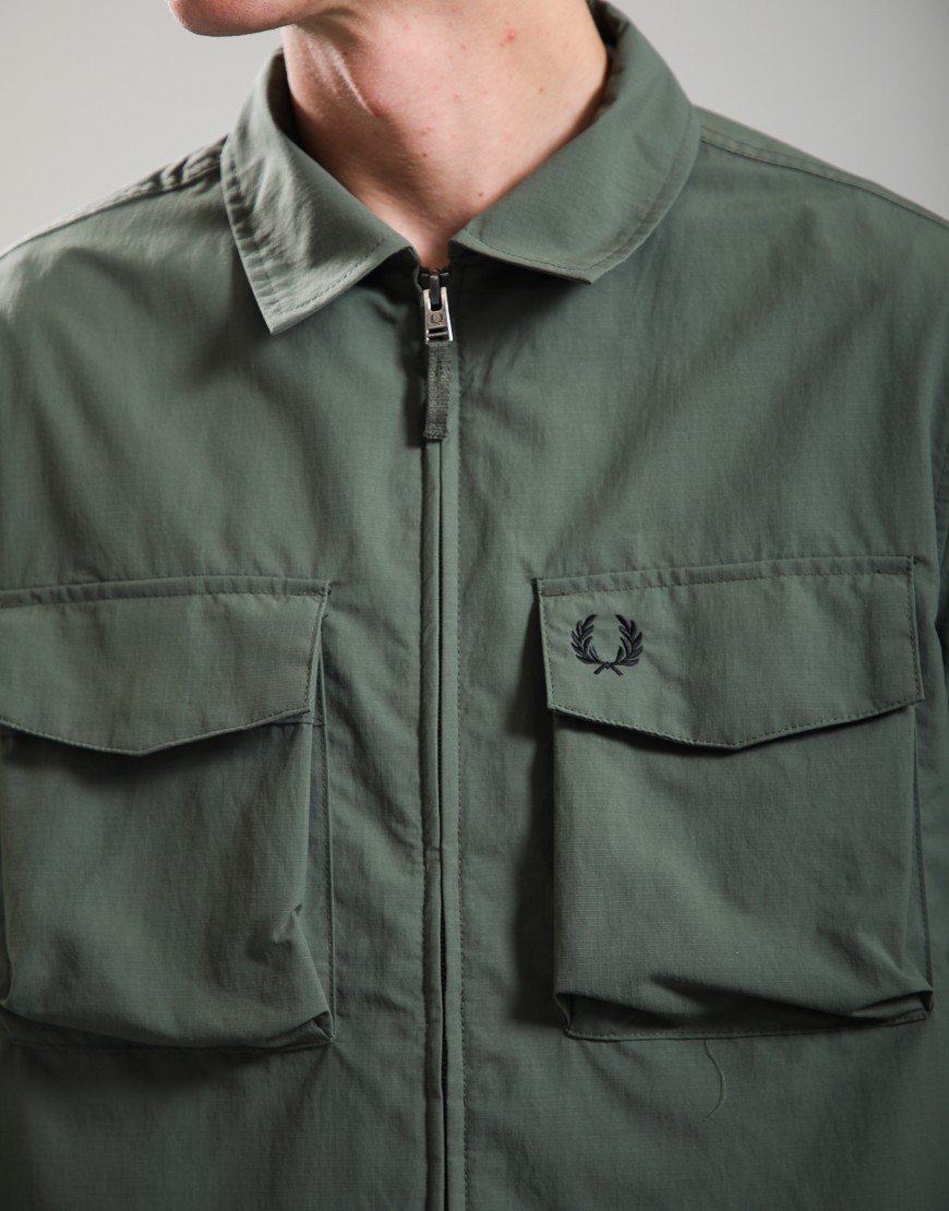 Fred Perry Ripstop Pocket Overshirt Laurel Wreath Green