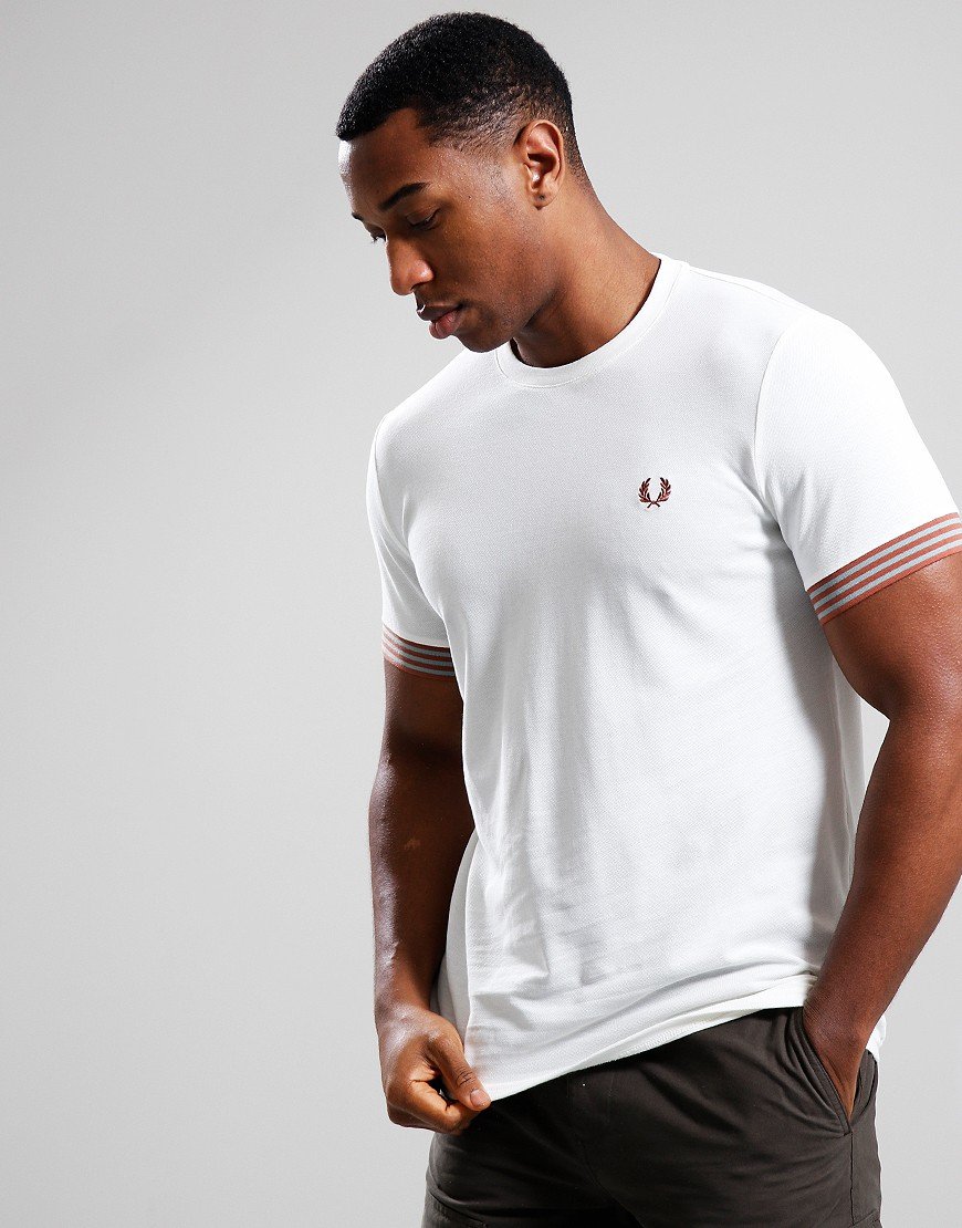 ★FRED PERRY★ Sharp Stripe Cuff T-Shirt Light Ecru AFPM2517 Striped Cuff T-Shirt - Light Ecru | Men's T-Shirts