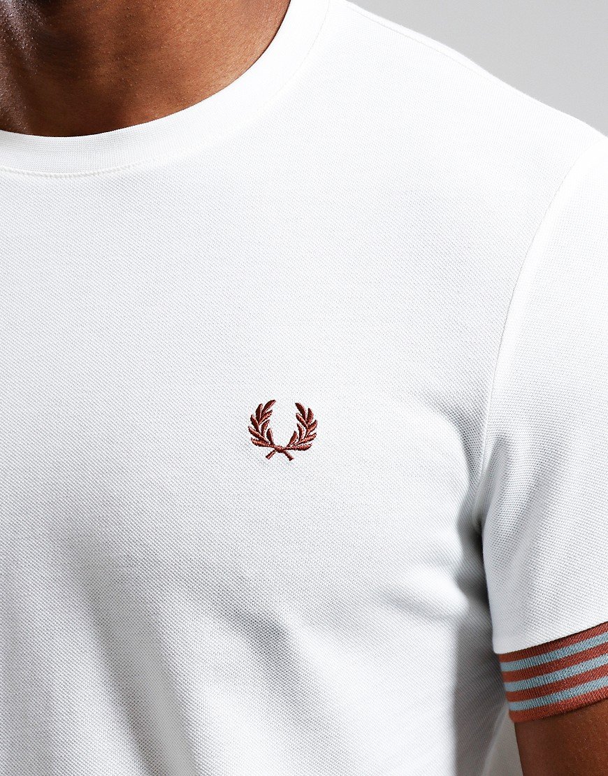 ★FRED PERRY★ Sharp Stripe Cuff T-Shirt Light Ecru AFPM2517 Striped Cuff T-Shirt - Light Ecru | Men's T-Shirts