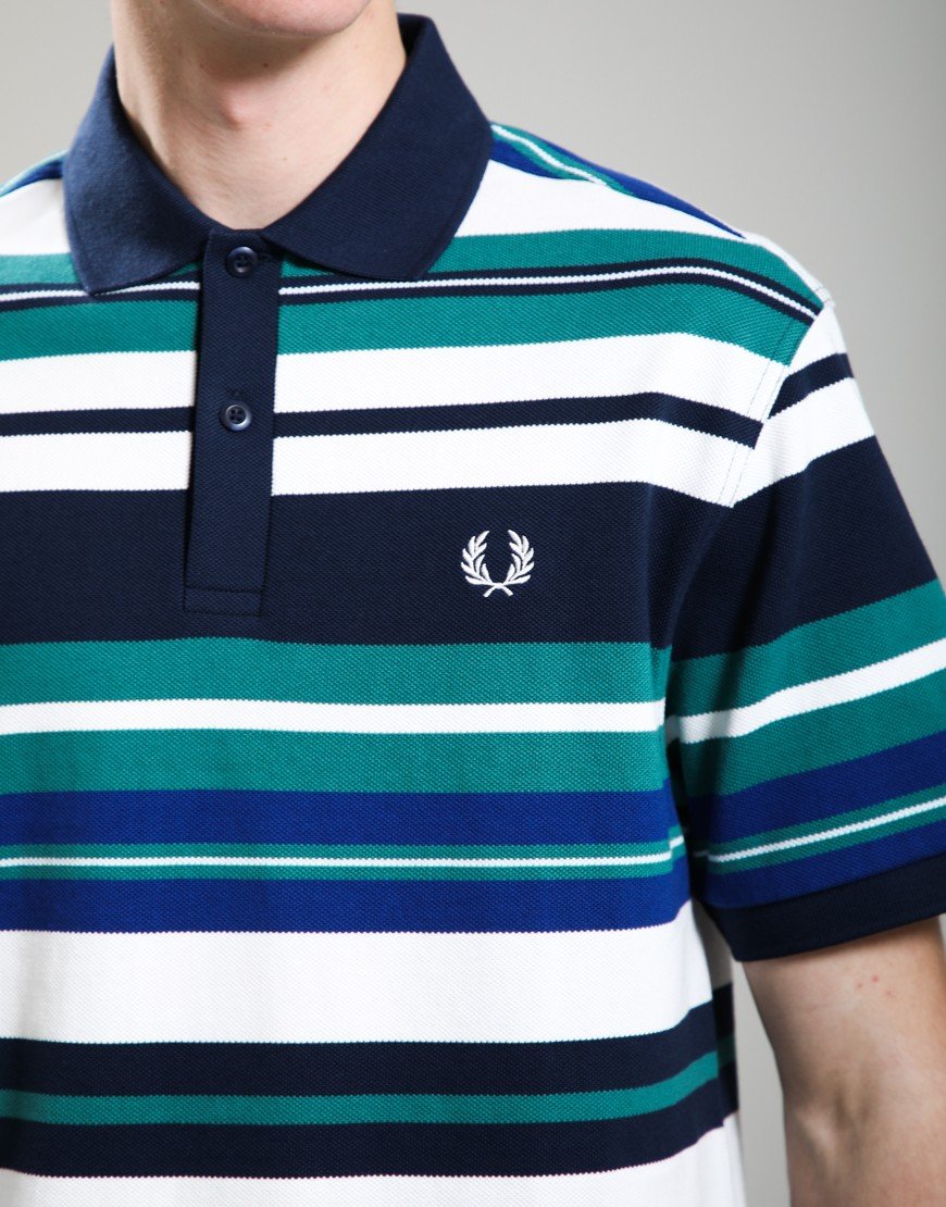Fred Perry Striped Relaxed Polo Shirt Deep Mint