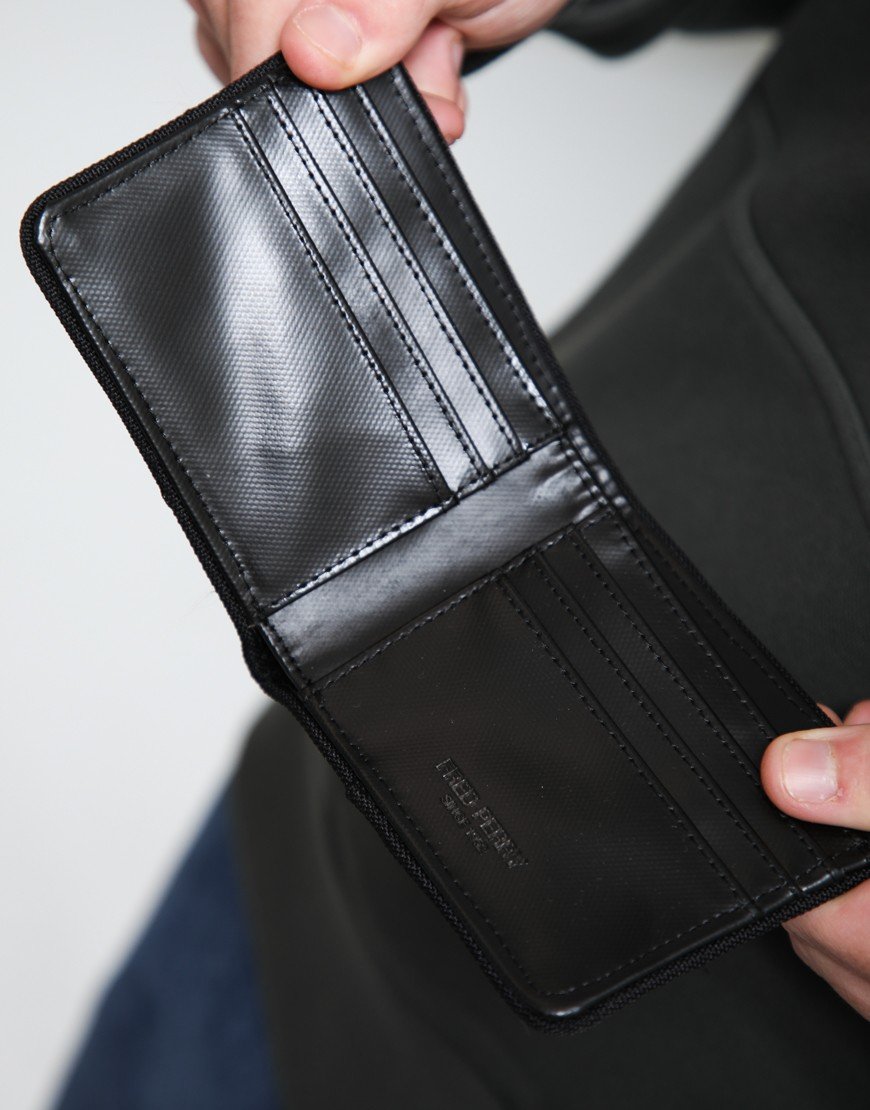 Fred Perry Tonal Coated Polyester Billfold Wallet Black/Gold