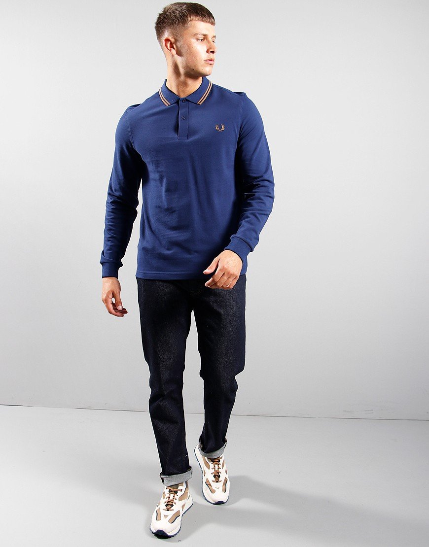 Fred Perry Twin Tipped Long Sleeve Polo Shirt French Navy