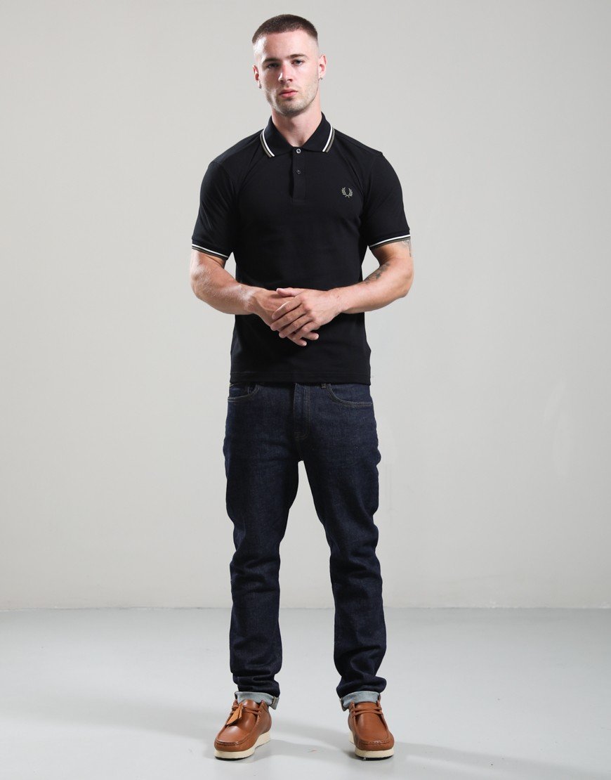 Fred Perry Twin Tipped Polo Shirt Black/Ecru/Laurel Wreath Green