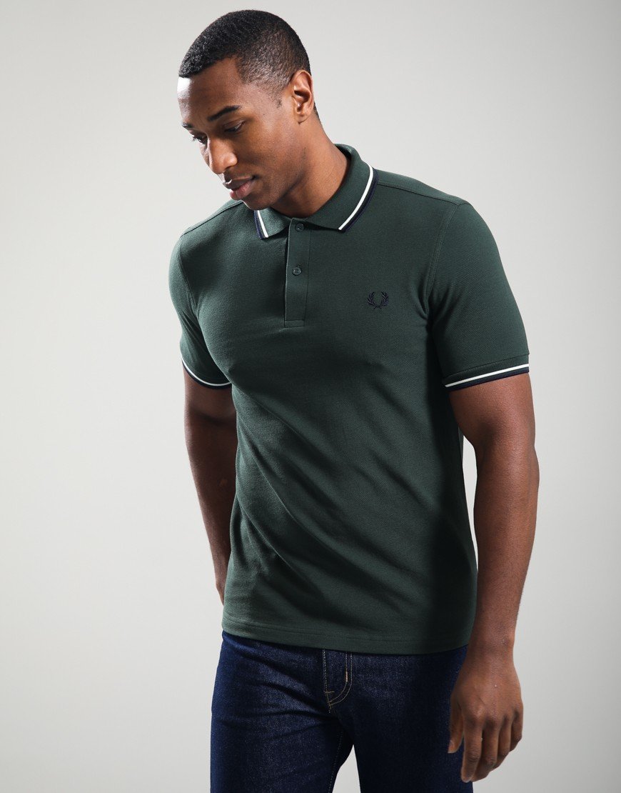 Fred Perry Twin Tipped Polo Shirt Court Green/Snow White/Navy